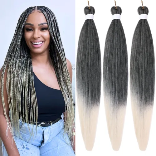 Miniatura 71 de Cabello trenzado verde azulado preestirado, hipoalergénico, sintético, color azul aguamarina, para trenzas y giros, extensiones de cabello largo