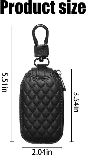 Miniatura 2 de BELOMI Estuche para llaves de auto, funda de llave remota de cuero genuino, llavero con gancho de metal, bolsa con cremallera para llave de vehículo