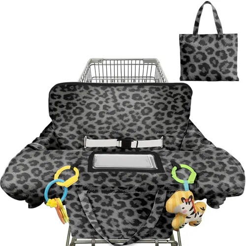 Miniatura 21 de Funda para carrito de compras para bebé, funda para silla alta 2 en 1, con arnés de seguridad, multifuncional, patrón de dinosaurio, color azul