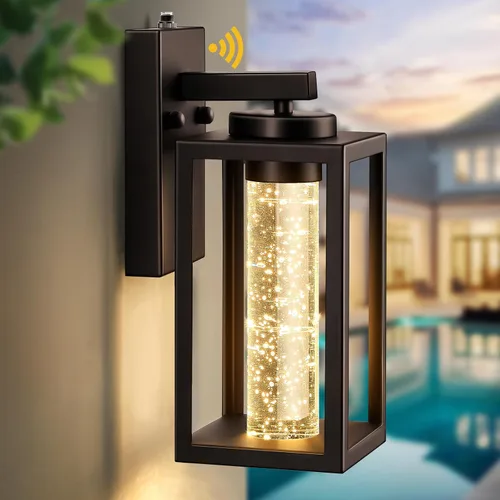 Miniatura 11 de VIANIS Aplique de Pared Exterior Negro, Iluminación Exterior del Atardecer al Amanecer Montaje en Pared para Casa con Cristal de Burbuja, Lámpara