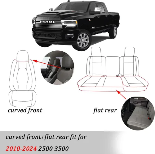 Miniatura 6 de Coverado Fundas de Asientos de Automóvil Juego Completo, Fundas de Asientos de Automóvil de Cuero Impermeables para Dodge RAM 1500 Compatible