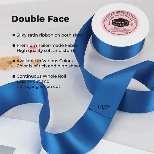 Miniatura 2 de VATIN Cinta de satín de poliéster de doble cara de 1.5 pulgadas Azul Royal Light