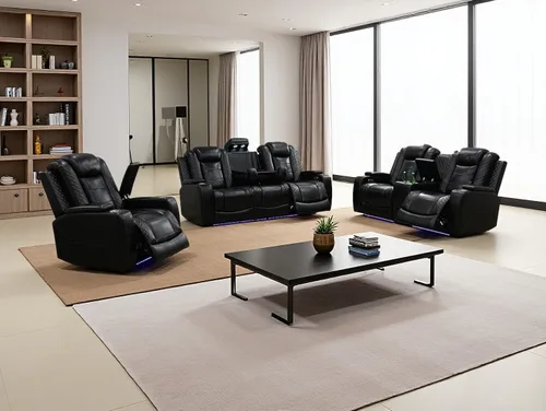 Miniatura 31 de Juego de sofá reclinable eléctrico, seccional de cuero transpirable beige, juego de muebles de sala de estar, 2 piezas, sofá reclinable eléctrico
