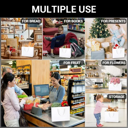 Miniatura 4 de EUSOAR Bolsas de papel blanco, 20 bolsas pequeñas de papel kraft de 8.6 x 3.9 x 7 pulgadas, bolsa de regalo con asas a granel, bolsas de papel