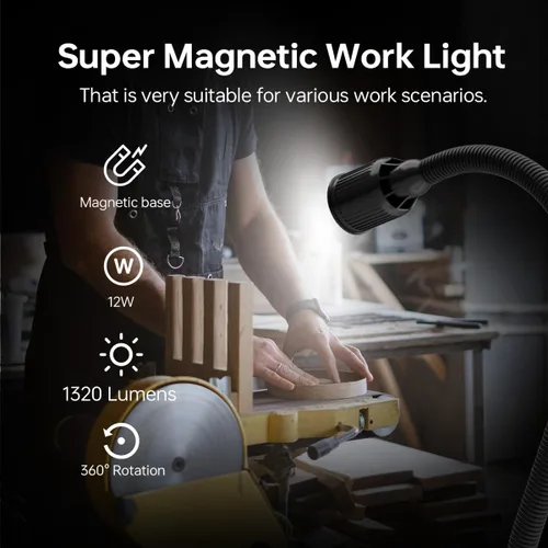 Miniatura 2 de Luz de trabajo magnética, 1320 lúmenes, luz LED para máquina de torno con cuello de cisne flexible y base magnética, lámpara de herramienta