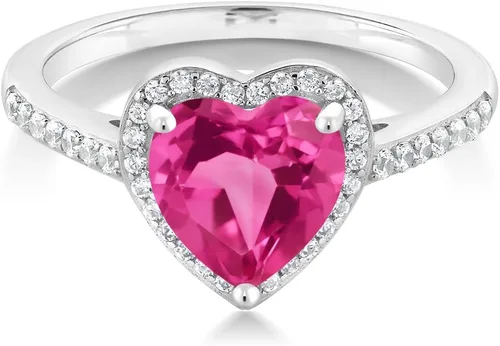 Miniatura 2 de Gem Stone King Anillo de compromiso de plata de ley 925 con topacio místico rosa para mujer