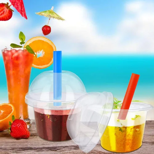 Miniatura 6 de 50 piezas de vasos de plástico transparente de 8 oz con tapas de cúpula con agujero, vasos de postre desechables, contenedores de comida para llevar