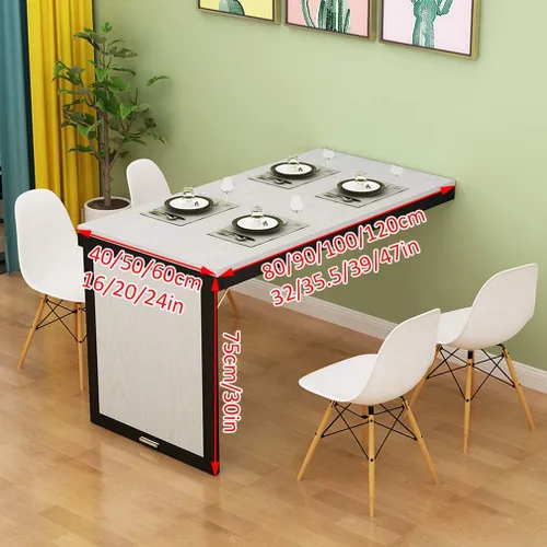 Miniatura 2 de Mesa plegable invisible de madera maciza montada en la pared, mesa de comedor flotante, escritorio de computadora multifunción, mesas de bar