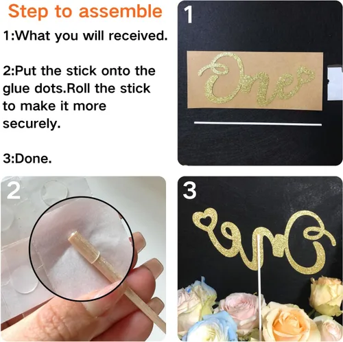 Miniatura 7 de ALISSAR Decoración dorada de doble cara con purpurina para el primer cumpleaños, decoración de pastel para primer cumpleaños de niño y niña, primer