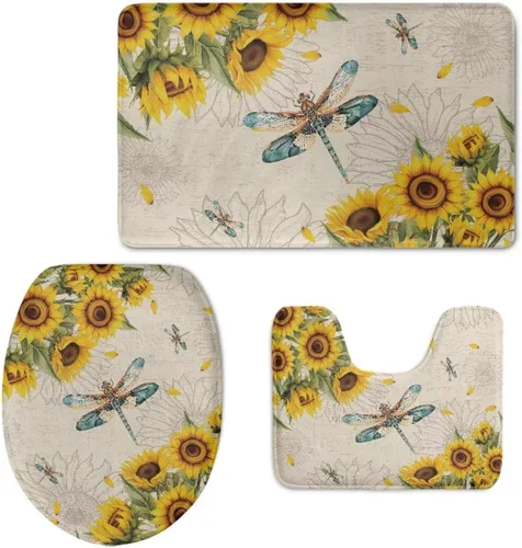Miniatura 21 de HUGS IDEA Alfombra de baño, alfombra de baño, alfombra de baño, diseño de bandera estadounidense, mariposa, floral, juego de tapetes de baño