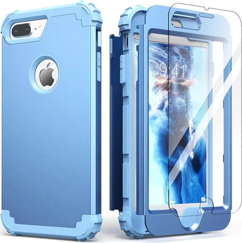 IDweel Funda para iPhone 8 Plus, para iPhone 7 Plus con Protector de Pantalla, 3 en 1 Híbrida Resistente a Golpes de Servicio Pesado, Cubierta Dura