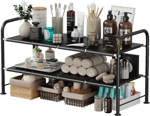 Miniatura 13 de NETEL Organizadores y almacenamiento para debajo del fregadero, organizador de armario de cocina, 2 niveles para debajo del fregadero estantes