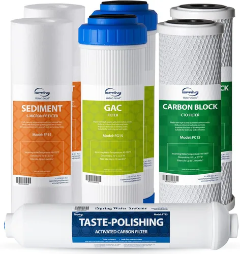 iSpring F7-GAC kit de suministro de repuesto para filtros de 1 año para sistemas de filtración de agua de ósmosis inversa de 5 pasos