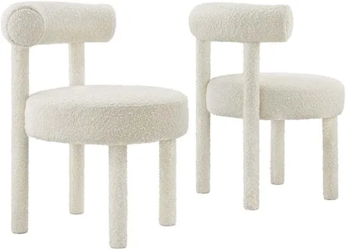 Modway EEI-6705-IVO Toulouse Boucle - Juego de 2 sillas de comedor de tela, color marfil
