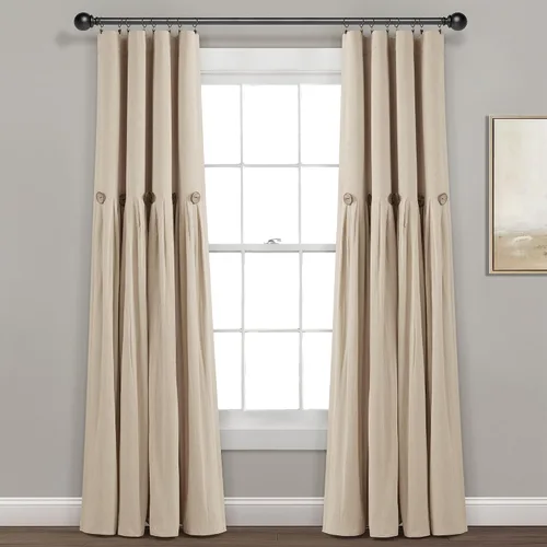 Miniatura 13 de Lush Decor - Cortinas de lino con botones de estilo granja, panel individual, diseño plisado de dos tonos de 40 pulgadas de ancho x 108 pulgadas