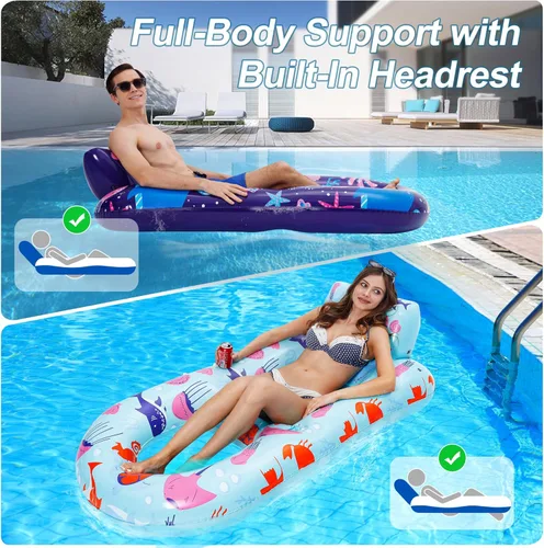 Miniatura 3 de PuppyuWill Paquete de 2 flotadores de piscina para adultos, flotador inflable para piscina, resistente con soporte para tazas, respaldo