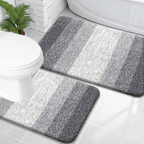 Miniatura 100 de OLANLY Juego de 2 alfombras de baño de microfibra suave y absorbente, antideslizantes, se pueden lavar y secar a máquina, alfombras de baño peludas