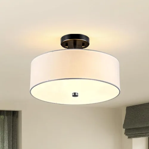 Miniatura 7 de Lámpara de Techo Semiempotrada de 3 Luces, Lámpara de Tambor Negra de 13", Luz de Techo Moderna Cercana al Techo con Pantallas de Tela Blanca Tela