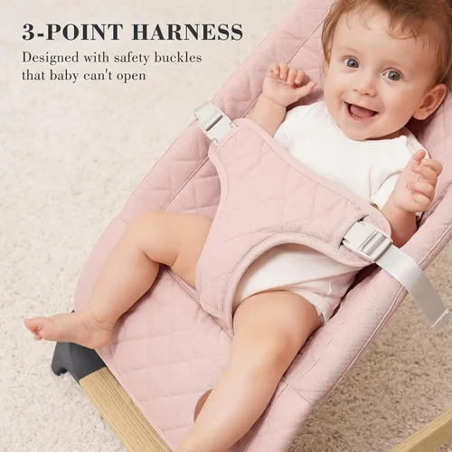 Miniatura 3 de ANGELBLISS Gorila para bebé, asiento inflable portátil para bebés, asiento hinchable con tela de algodón, vibraciones naturales (rosa)
