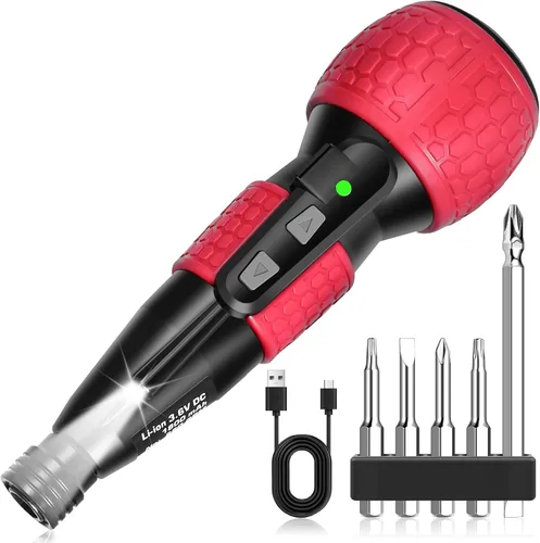 Miniatura 10 de Destornillador eléctrico inalámbrico de 3.6V - Par de torsión de 3.5Nm y brocas a prueba de óxido, 2 en 1 manual/automático con luz LED, 1800mAh