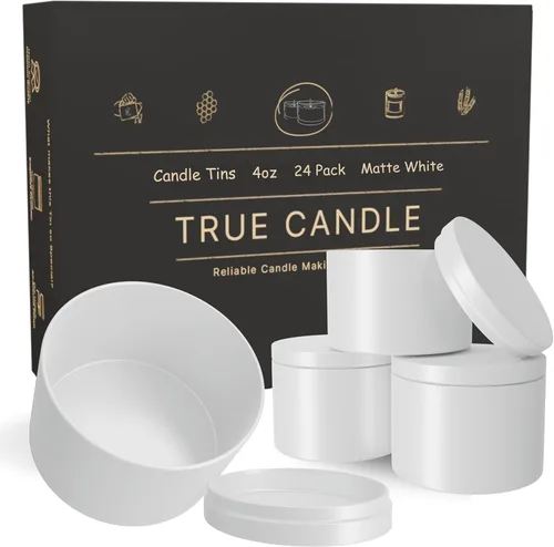 Miniatura 12 de True Candle Latas para hacer velas – Paquete de 24 recipientes de vela negros de 4 onzas a granel de 4 onzas – Latas vacías con tapas para velas