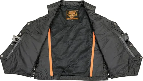 Miniatura 4 de Milwaukee Leather LKM3701 Chaleco clásico de cuero negro para hombre con cuello en V estilo motero con broches de búfalo y cordones laterales
