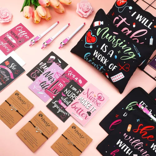 Miniatura 4 de Colarr Juego de 96 piezas de regalos de agradecimiento para enfermeras, 24 bolsas de maquillaje para mujeres, diario de bolsillo, bolígrafo