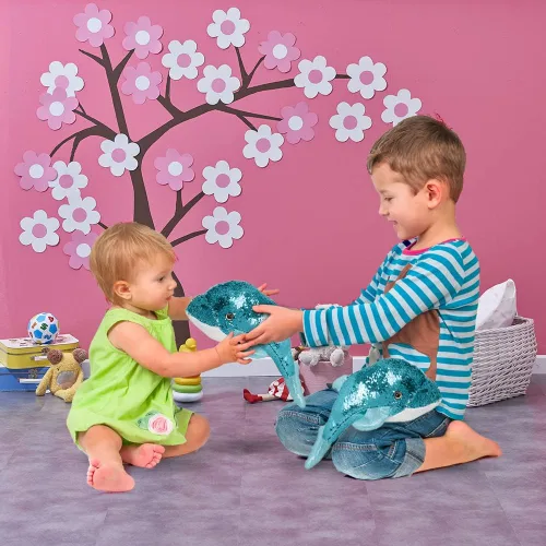 Miniatura 5 de ArtCreativity Peluche de delfín con lentejuelas, 1 unidad, delfín de peluche suave con lentejuelas que cambian de color, lindas decoraciones