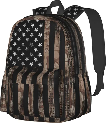 Mochila de camuflaje vintage con bandera americana, bolsas de libros, ligeras, informales, para portátil, mochila de viaje para hombre y mujer