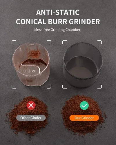 Miniatura 2 de KIDISLE Molinillo de café expreso con rebabas cónicas, molinillo eléctrico de granos de café con 35 ajustes precisos con tecnología antiestática