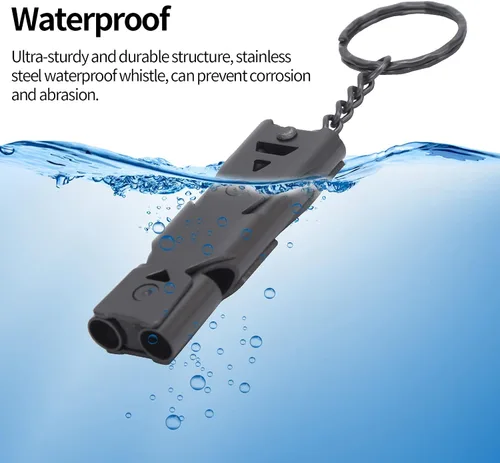Miniatura 5 de plplaaoo Silbato de supervivencia, silbato de emergencia, doble tubo con llavero, silbato de seguridad de acero inoxidable para exteriores