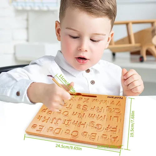 Miniatura 6 de TanFans - Tabla de trazado del alfabeto de madera, juguete educativo Montessori para preescolar, desarrollo de habilidades motoras finas, aprende a