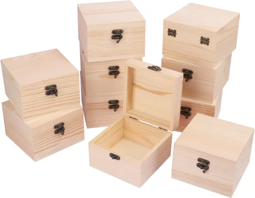 Miniatura 11 de GNIEMCKIN Paquete de 4 cajas de madera, cajas de madera sin pintar sin terminar para manualidades, proyectos de bricolaje y almacenamiento de joyas