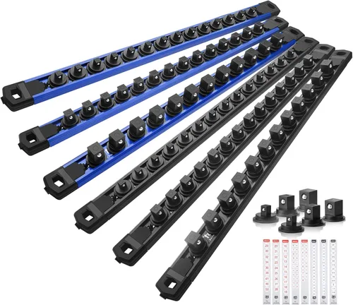 Miniatura 23 de Reniteco Juego de organizador de enchufes magnéticos, 3 piezas de 1/2 pulgada 3/8 pulgadas 1/4 pulgadas de aleación de aluminio con 40 clips Negro