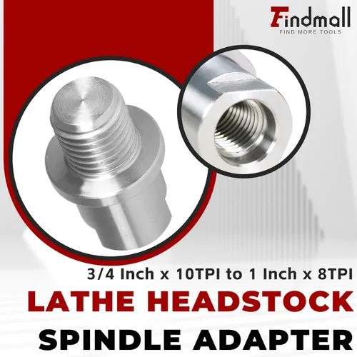 Miniatura 3 de findmall Adaptador de husillo de cabezal de torno que convierte 1-1/4 pulgadas x 8TPI a 1 pulgada x 8TPI para torno de carpintería