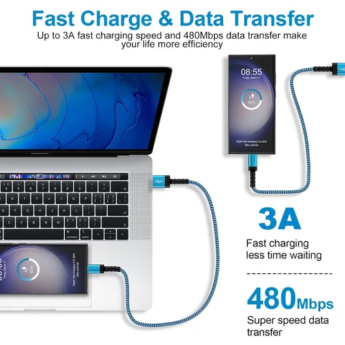 Miniatura 2 de Cable de carga USB C de 3A de carga rápida, [2 unidades, 6 pies] cable trenzado USB-A a tipo C para iPhone 15 Pro Max Plus, Samsung Galaxy A14 A54