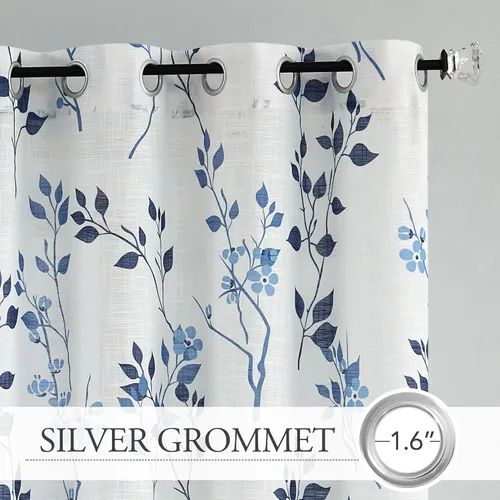 Miniatura 2 de Beauoop 2 paneles de cortinas semitraslúcidas de lino floral de 54 pulgadas de largo, para sala de estar o dormitorio, cortinas rústicas con textura