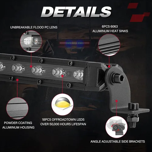 Miniatura 7 de OFFROADTOWN Barra de luz LED de persecución de 20 pulgadas, luces traseras UTV, luz intermitente de seguridad con luz intermitente de freno
