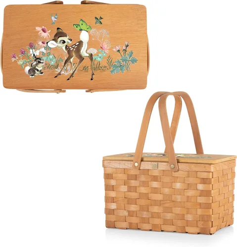 Miniatura 5 de Picnic TIME Disney Bambi Poppy - Cesta de picnic personal, cesta de almuerzo de mimbre tejida a mano con enfriador aislado extraíble, lonchera retro