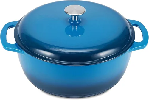 Miniatura 9 de Amazon Basics Olla de horno holandés de hierro fundido con tapa, esmaltada, redonda, doble asa, resistente, pequeña, 4.3 cuartos de galón, azul