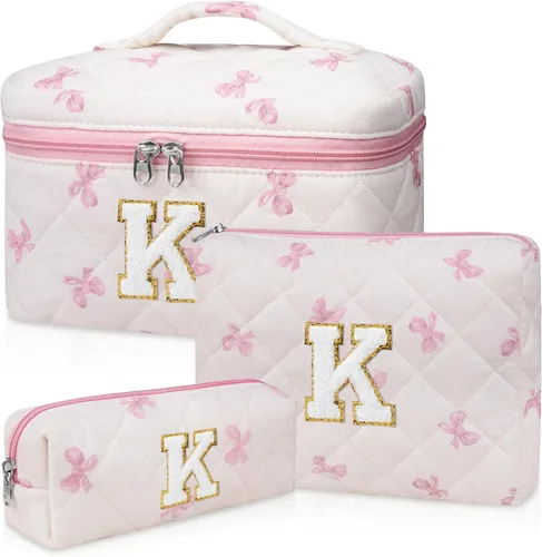 Miniatura 11 de Set de Bolso de Maquillaje Inicial Junesters, Bolso de Maquillaje Acolchado Personalizado, Bolso de Cosméticos Floral Grande para Mujeres, Bonitos
