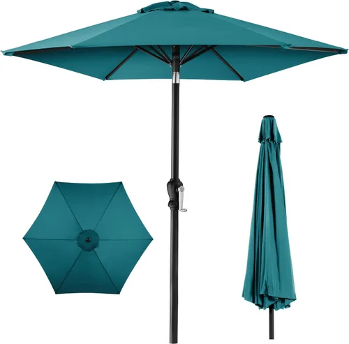 Best Choice Products sombrilla de 10 pies para patio, de acero y poliéster, para exterior, con manivela, botón de fácil presión, inclinación,