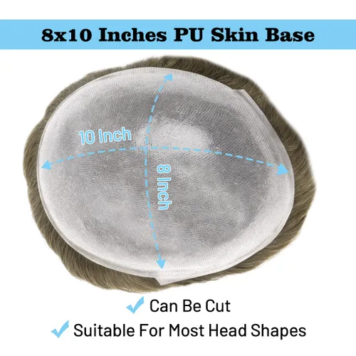Miniatura 2 de Toupee para hombres, 8x10 pulgadas 0.002 in piel sintética fina para hombre, cabello humano tipo tupé, rubio sucio para hombre, peluca de cabello