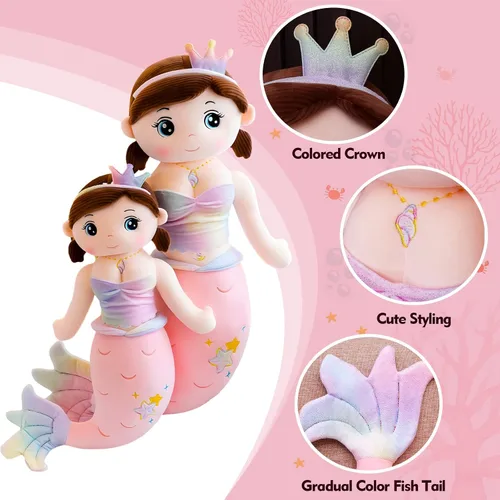 Miniatura 3 de Peluche de Sirena de Animales de Peluche, 23.6 pulgadas Lindo y Suave Rosa Sirena de Peluches para Abrazar Juguetes de Almohada Kawaii Regalo
