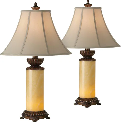 Miniatura 7 de Barnes and Ivy Lámpara de mesa tradicional con luz nocturna de 28.5 pulgadas de alto, bronce oscuro, columna, piedra de ónix blanco, decoración