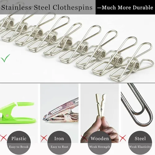 Miniatura 4 de JDYOOMI Paquete de 2 perchas de acero inoxidable para secar ropa a prueba de viento con 20 clips para secar calcetines, toallas, pañales