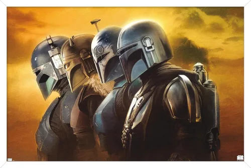 Trends International Star Wars: The Mandalorian Season 3 - Póster de pared de cascos, 22.37 x 34.00 pulgadas, versión enmarcada en blanco