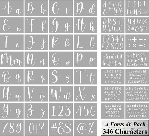 Plantillas de letras para pintar sobre madera, paquete de 46 plantillas grandes del alfabeto con números y letreros, plantillas de letras y números