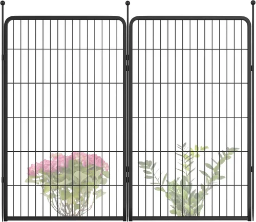 Miniatura 44 de FXW - Valla de jardín metálica y resistente para exteriores, barrera para perros y conejos, fácil instalación, negro, 24 pulgadas de alto x 29.6