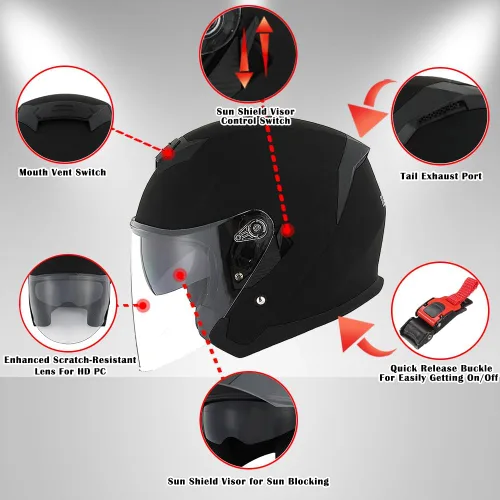 Miniatura 3 de 1Storm Casco de motocicleta abierto para scooter, clásico Knight Bike, lente dual/visera de sol: HJK526